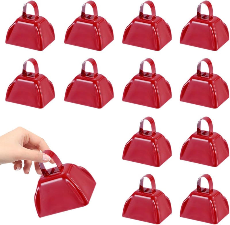 HEYLEAYAR 3Inch Cowbells for Sporting Events,12Pcs Metal Cow Bells Bulk Loud Noise Makers Cow Bell with Handle for Cheering Football Games Spirit Marathon Weddings Party Noisemakers, Red - Image 1
